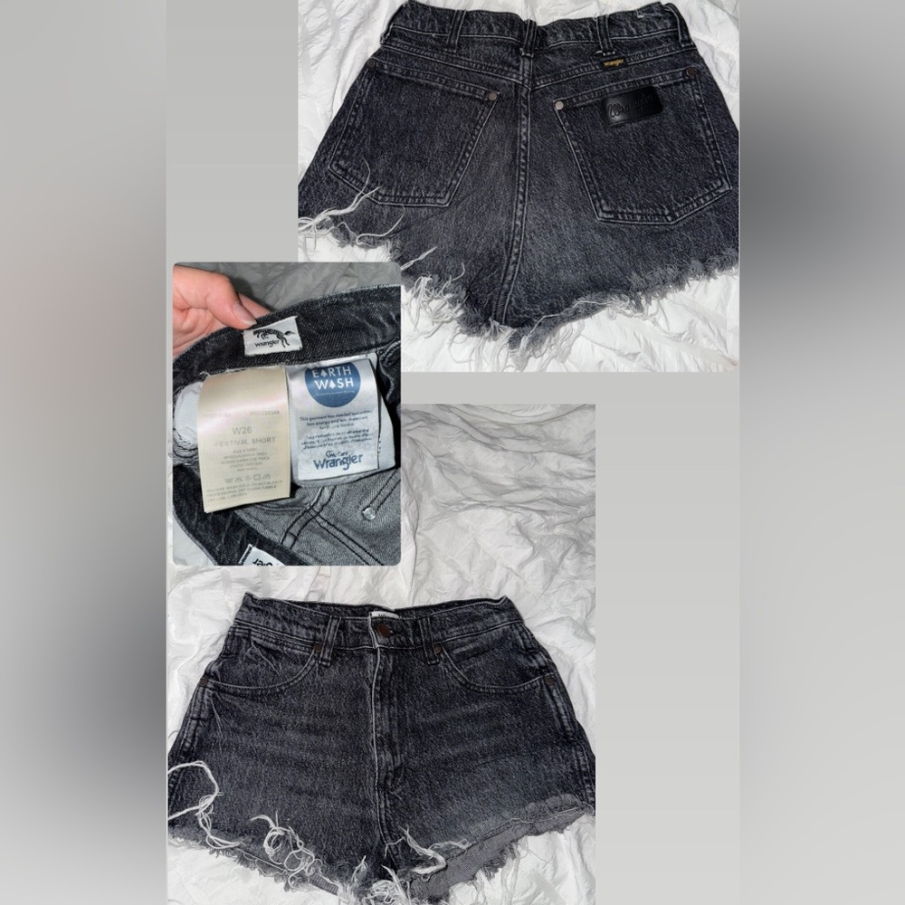 Wrangler Black Jean Shorts Distressed High-Waisted
